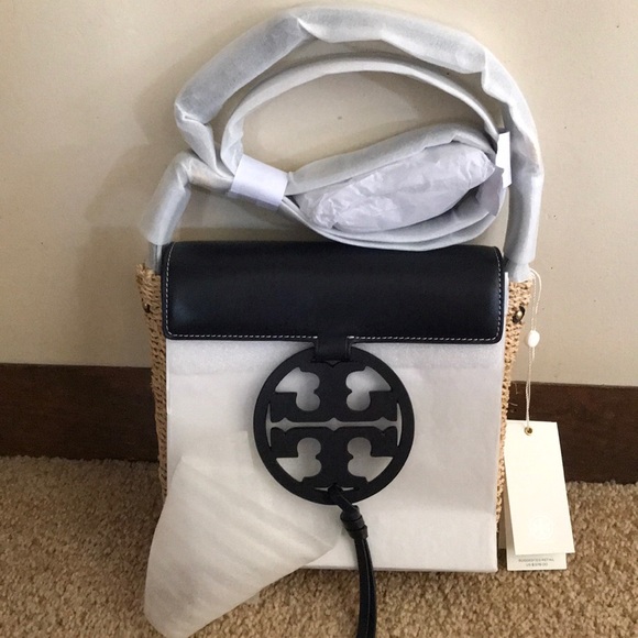 Tory Burch Handbags - NWT Tory Burch Miller Straw Crossbody Midnight